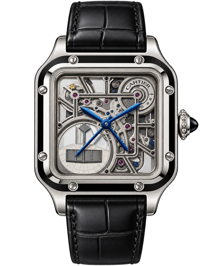 Cartier Santos-Dumont Skelett mit Mikrorotor und schwarz lackierter Lünette