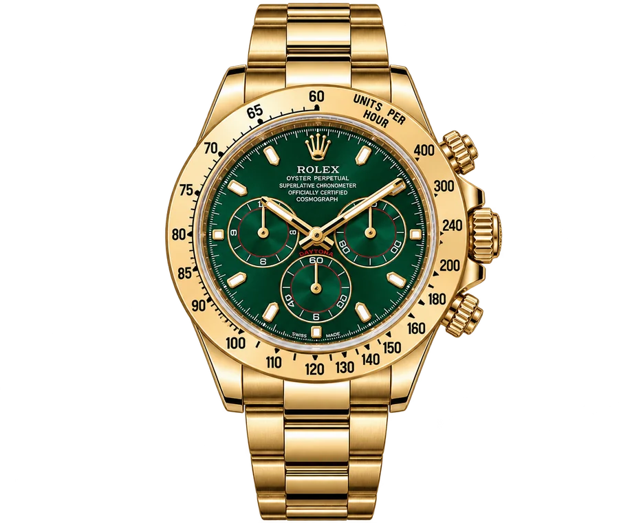 Rolex Cosmograph Daytona in Gelbgold mit grünem Zifferblatt